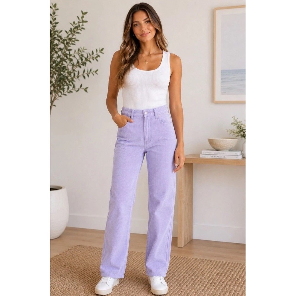 Billabong Lavender Corduroy Straight Leg Pants Women's Size 25 High Rise Cotton